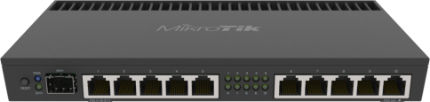 Router - 10x1Gigabit, 1xSFP+ 10Gbps ports, Quad-core 1.4Ghz CPU, 1GB RAM -  RB4011iGS+RM